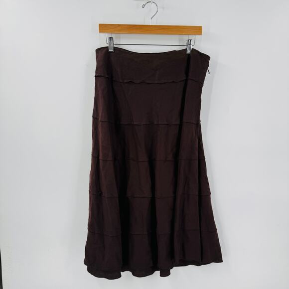 Vintage Style & Co 100% Linen Brown Tiered A-Line Midi Skirt Size 12P Petite - Picture 7 of 7